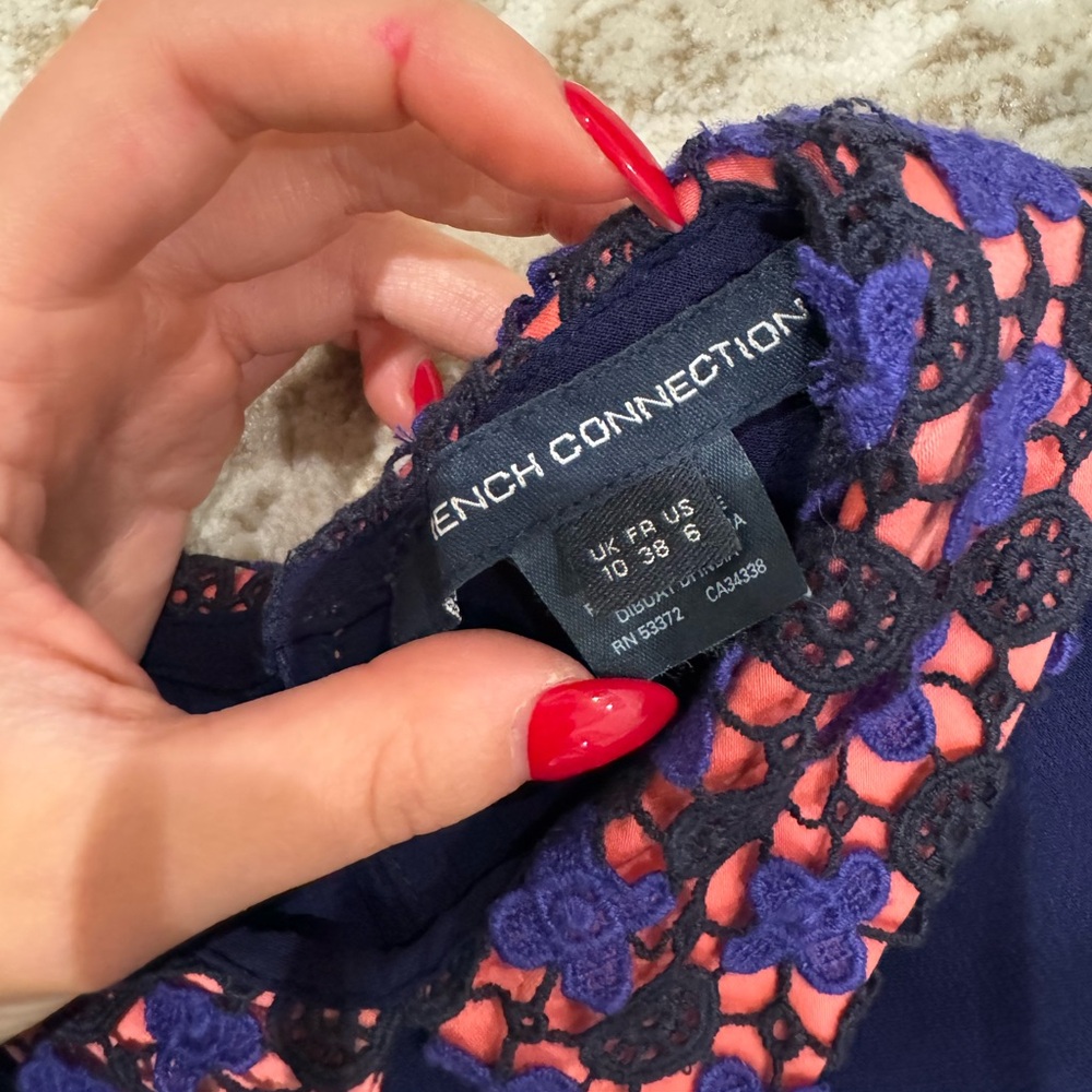 NWT Vintage French Connection Navy Crochet Dress with Collar - Picture 3 of 10